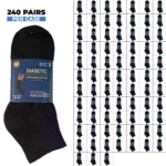 240 PAIRS MEN COTTON DIABETIC QUARTER SOCKS BLACK SIZE 10-13