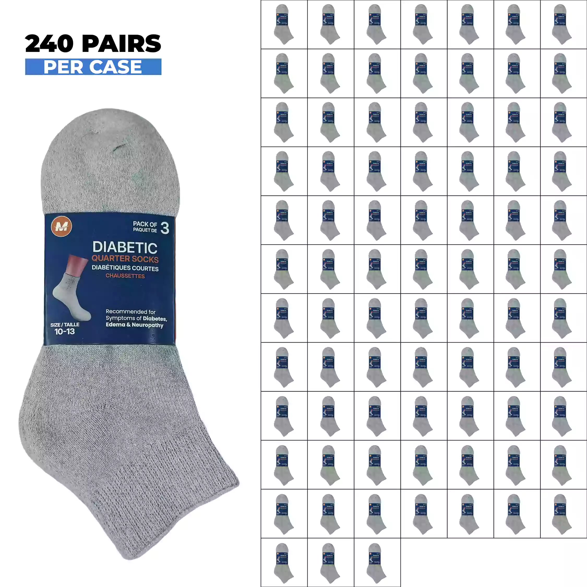 240 PAIRS MEN COTTON DIABETIC QUARTER SOCKS GREY SIZE 10-13 240 PAIRS MEN COTTON DIABETIC QUARTER SOCKS GREY SIZE 10-13 - Image 1