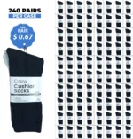 240 PAIRS CREW CUSHION SOCKS (WHITE + BLACK + GREY) (MS-019) SIZE (10-13)