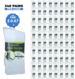240 PAIRS CREW SPORT SOLE SOCKS WHITE/GREY (MS-017) SIZE (10-13)