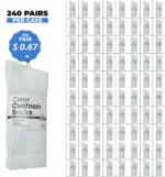 240 PAIRS CREW CUSHION SOCKS WHITE (MS-019) SIZE (10-13)