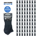 240 PAIRS LOW CUT SOCKS ARCH SUPPORT BLACK (MS-029) SIZE (10-13)