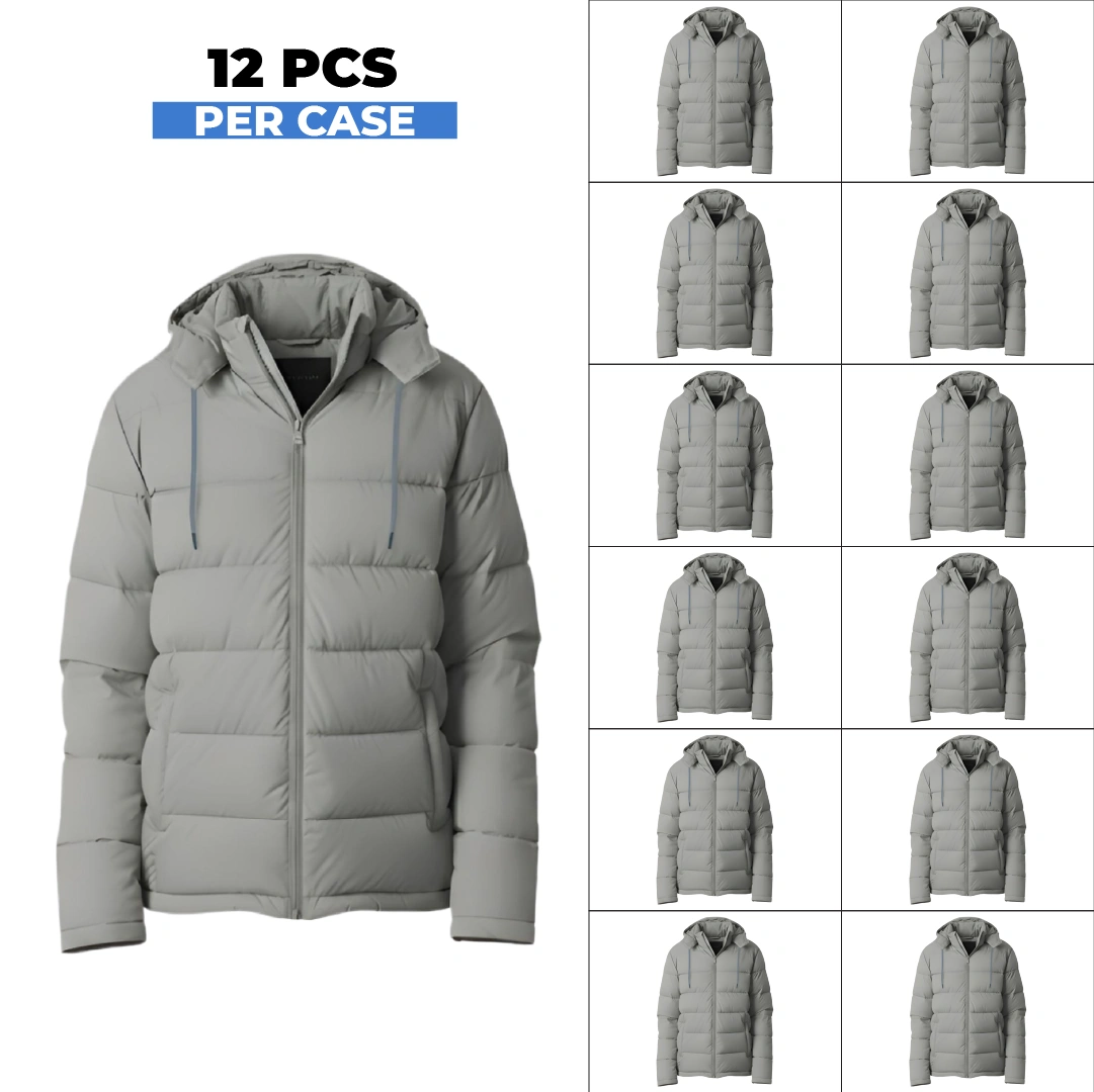 1_Artboard 1 Olive Grey Men's Waterproof Puffer Jacket - 12 PCS - Image 1