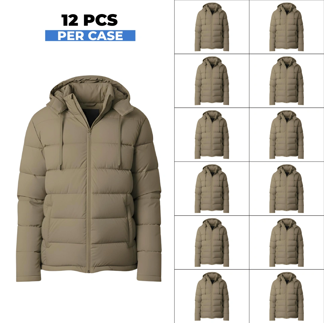 1_Artboard 1 Beige Men's Waterproof Puffer Jacket - 12 PCS - Image 1