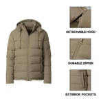 Olive Grey Men's Waterproof Puffer Jacket - 12 PCS - Image 3