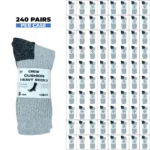 240 PAIRS CREW CUSHION HEAVY SOCKS GREY/BLACK (MS-027) SIZE (10-13)