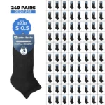 240 PAIRS CREW QUARTER SOCKS BLACK SIZE (10-13)