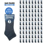 240 PAIRS CREW QUARTER SOCKS CHARCOAL SIZE (10-13)