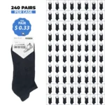 240 PAIRS LOW CUT SOCKS SOFT GROWTH BLACK (MS-025) SIZE (10-13)