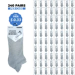 240 PAIRS LOW CUT SOCKS SOFT GROWTH GREY (MS-029) SIZE (9-11)