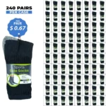 240 PAIRS CREW SPORT SOLE SOCKS BLACK/GREY (MS-016) SIZE (9-11)