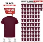 Soft Cotton Unisex T-Shirts Maroon – 72 PCS Assorted Sizes Wholesale Case