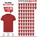 Soft Cotton Unisex T-Shirts Red – 72 PCS Assorted Sizes Wholesale Case