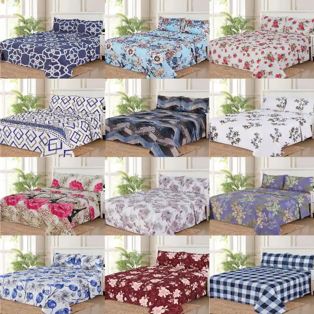 WHOLESALE 4 PCS PRINTED BEDSHEET SET (2900S) - BULK CASE WITH 12 UNIQUE DESIGNS